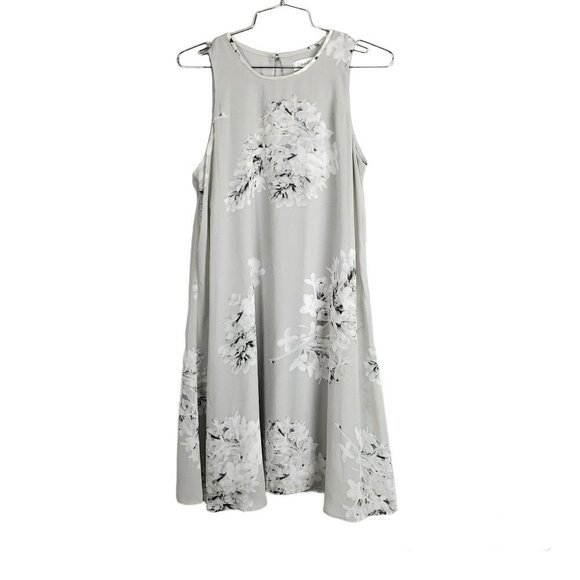 Calvin Klein Floral Sleeveless Sheer Overlay Gray Dress - Picture 1 of 7